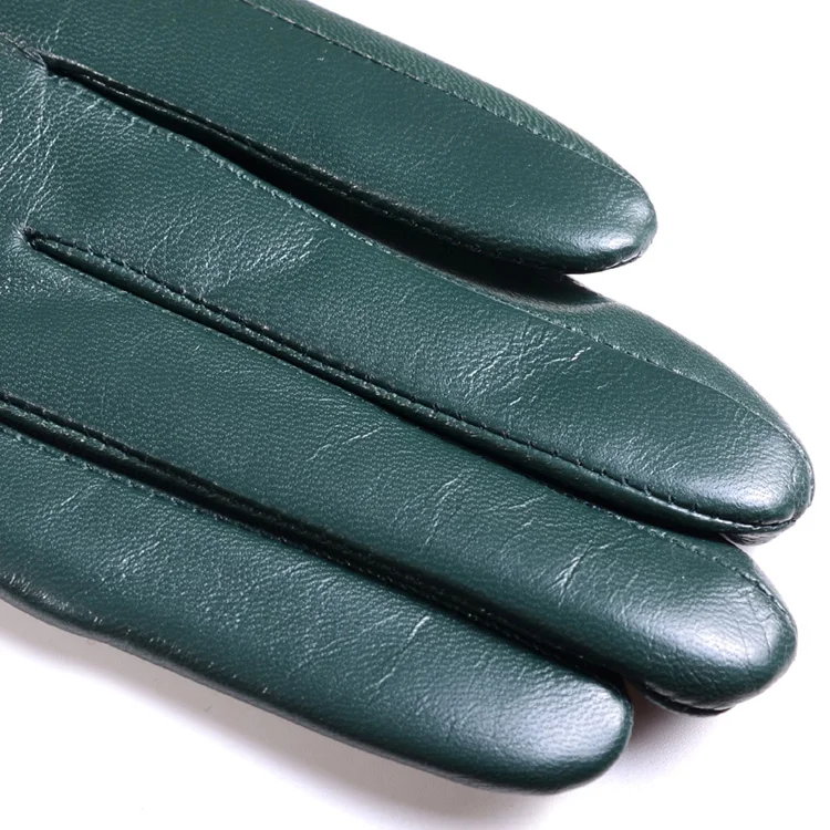 Women's Ladies Elegant Genuine Leather Wool Lining Winter Goat Skin Touch Screen Casual Riding Warm Short Gloves