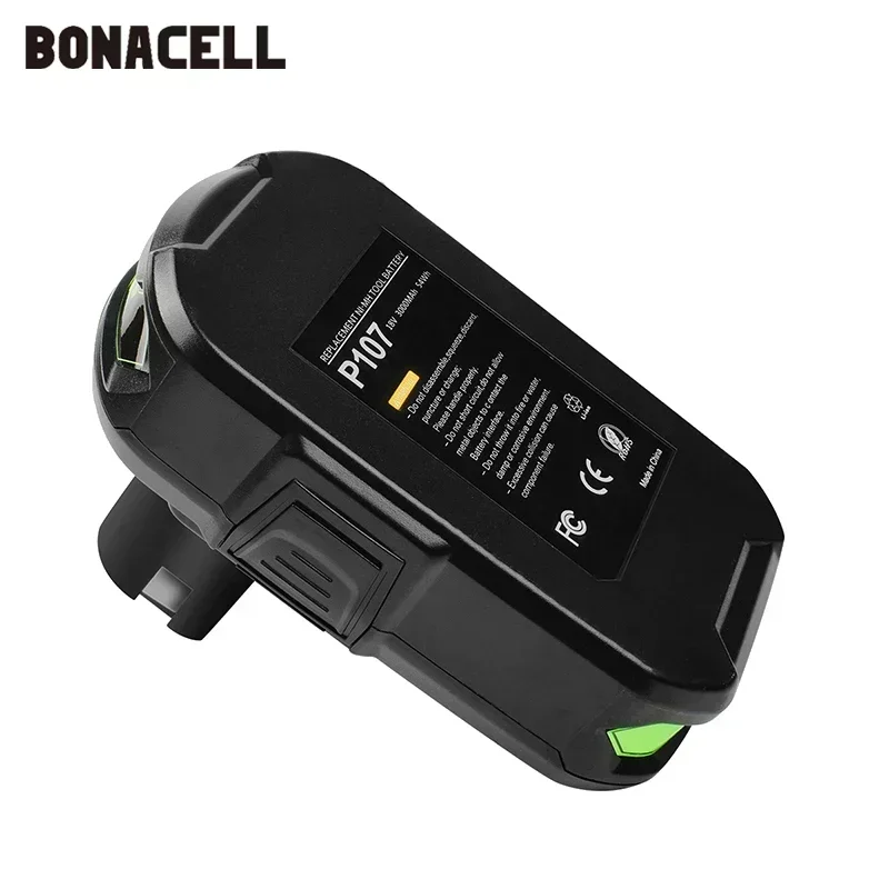 Bonacell 18V 3000mAh P107 Reemplazo de batería para Ryobi P104 P105 P102 P103 P107 Batería de iones de litio inalámbrica L50