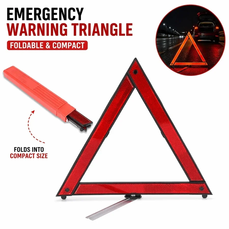 

Car Tripod Folded Stop Sign Reflector Red Reflective Emergency Breakdown Warning Triangle Safety Hazard Car Accessories