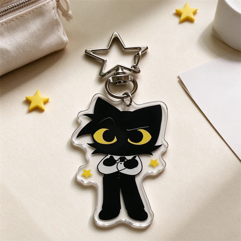 Secret Agent Animal Hospital Acrylic Keychain Charm Cute Cartoon Black Cat Bag Pendant Key Ring Collectible Gift for Gaming Fans