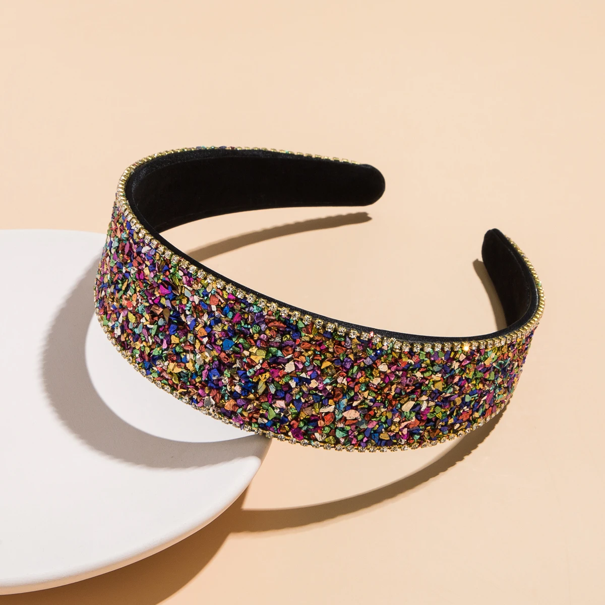 Wersja koreańska Opaska do włosów z szerokimi krawędziami i kolorowymi kamieniami Rhinestone