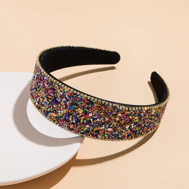 Wersja koreańska Opaska do włosów z szerokimi krawędziami i kolorowymi kamieniami Rhinestone