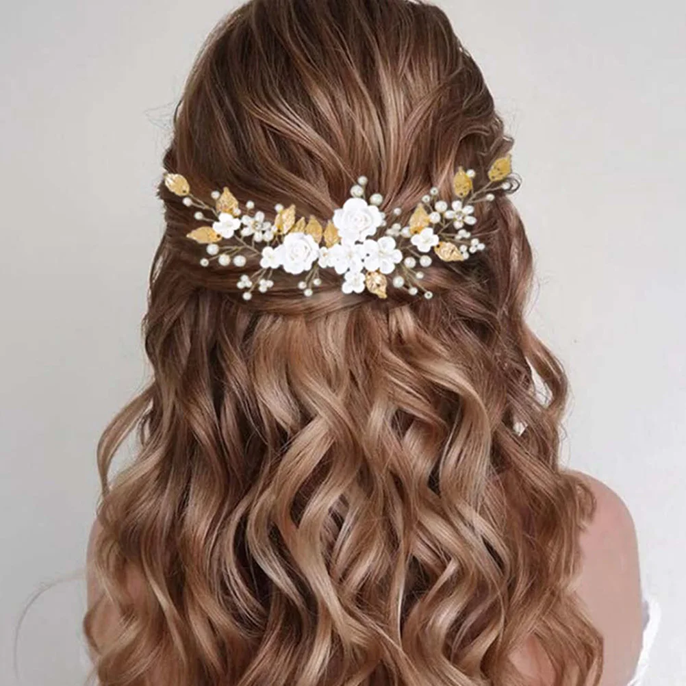 

Pearl Bridal Hair Vine Leaf Flower Wedding Headpiece Delicate Elegant Hair Accessories for Women Bride Wedding Headpiece