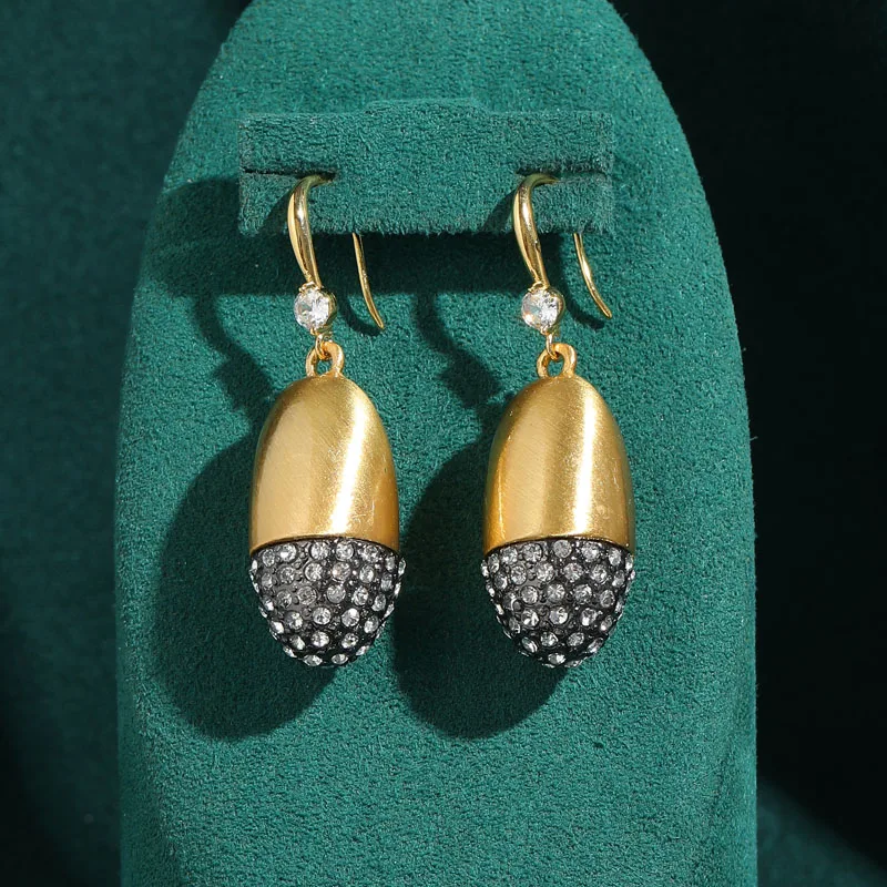 

Vintage Gold Color Olive Drop Earrings Black Vertebral Rhinestone Luxury Designer Jewelry Accessories For Women 2026 New