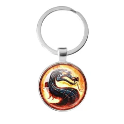 Fashion Vintage Charm Game Mortal Kombat Keychain Dragon Totem Glass Cabochon Handmade Jewelry For Women Men Gifts Accessories