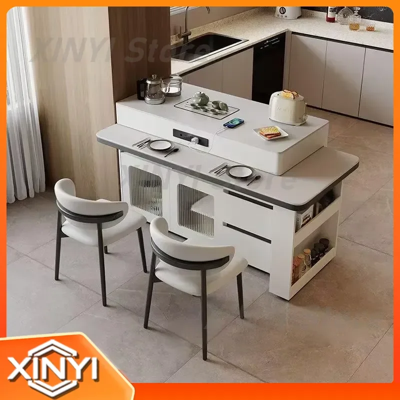 Rotating Rock Slab Island Dining Table for Small Apartment Home Simple Integrated Extendable Multifunction Dining Table for