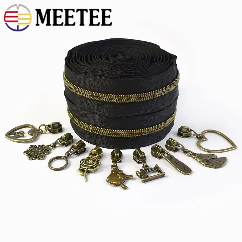 2/4M 5# Bronze Nylon Zipper Tapes for Sewing +Zippers Sliders Pulls Bag Pocket Decoration Zips Head Repair Kit DIY Accessories