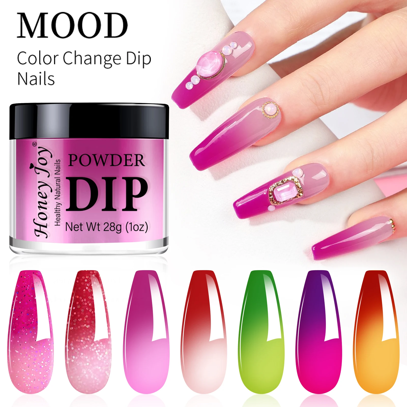28g/pot Akrylowy Puder do Dipu Zmieniający Kolor Pod wpływem Temperatury, Brokatowy System do Dipu z Efektem Lakieru do Paznokci, Salon Fryzjerski, DIY
