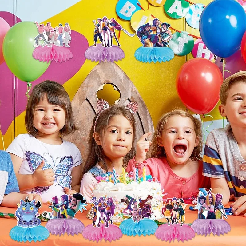 ฟิกเกอร์อนิเมะ Kpop Demon Hunter ของตกแต่งงานวันเกิดเด็ก ของประดับตกแต่งรูปทรงรังผึ้ง ของตกแต่งโต๊ะทำงาน ของขวัญ