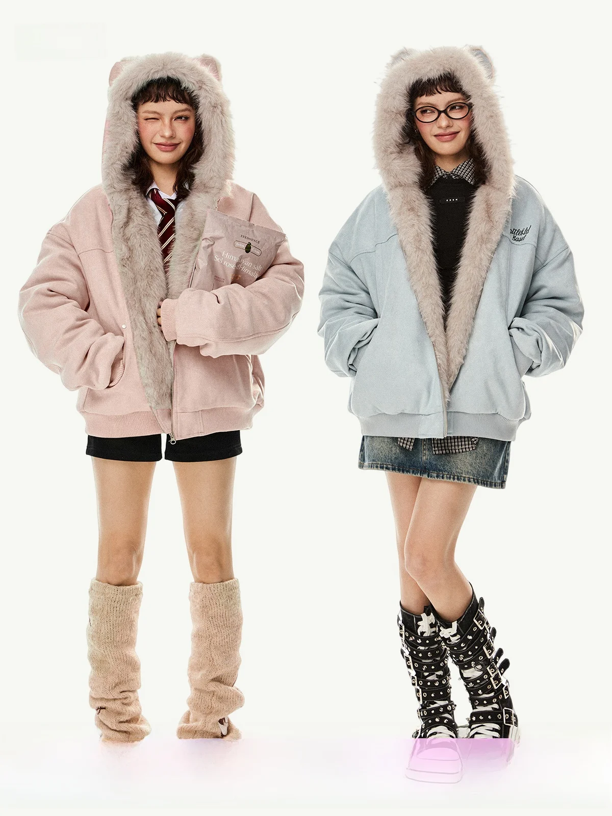 

EZEK American Sle Women's Thiened Suede Fur Jaet with Ears Hooded Coat Cotton Clothes Inteated Design Long Sve...