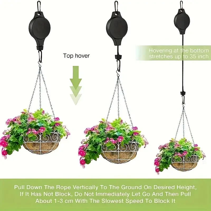 Pulley Retractable Plant Hanger Hook Adjustable Height Heavy Duty Hanging Indoor Outdoor Garden Balcony Flower Basket