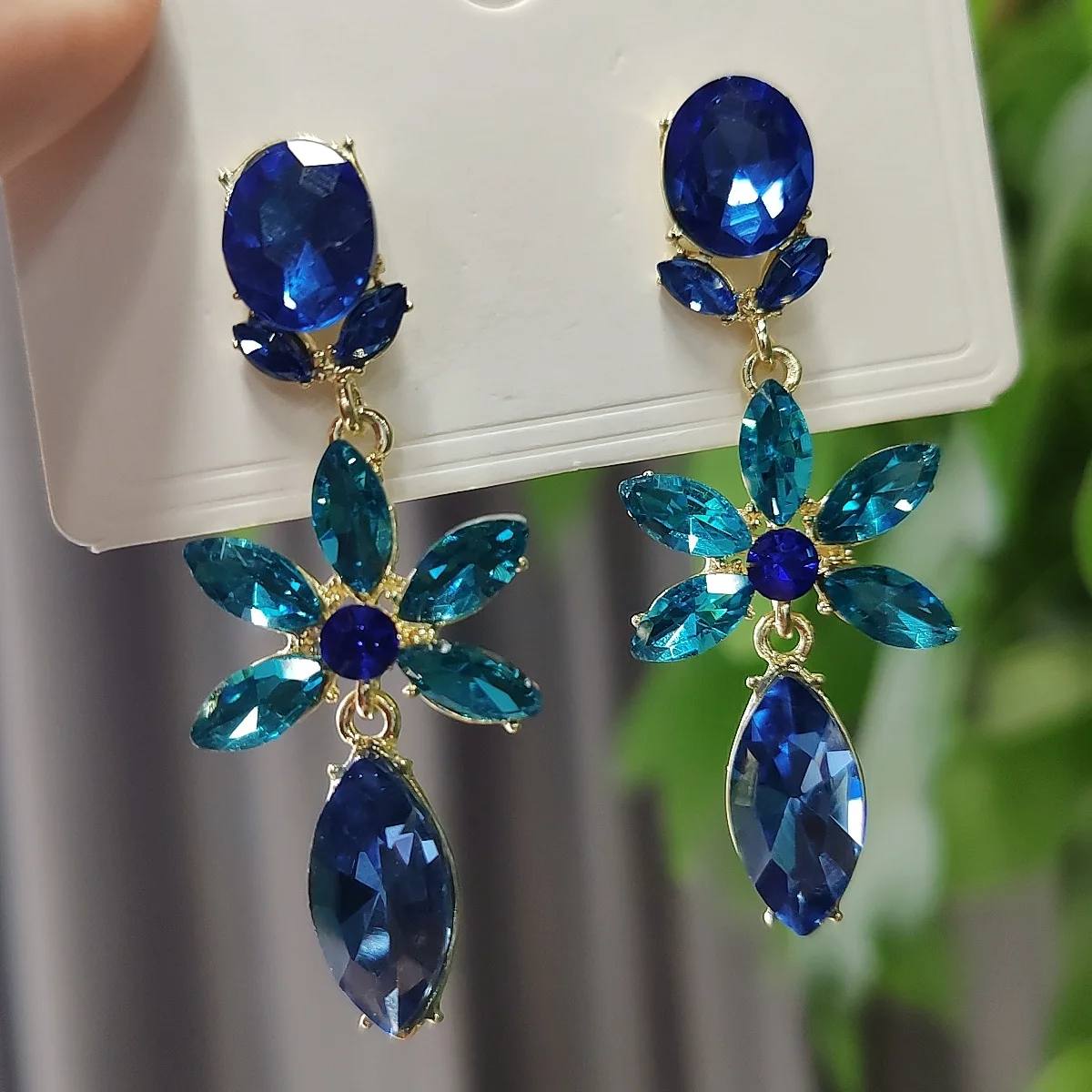 Trendy Blue Crystal Drop Earrings for Women 2023 New Geometric Flower Luxury Design Charm High Grade Earring For Girl Gifts