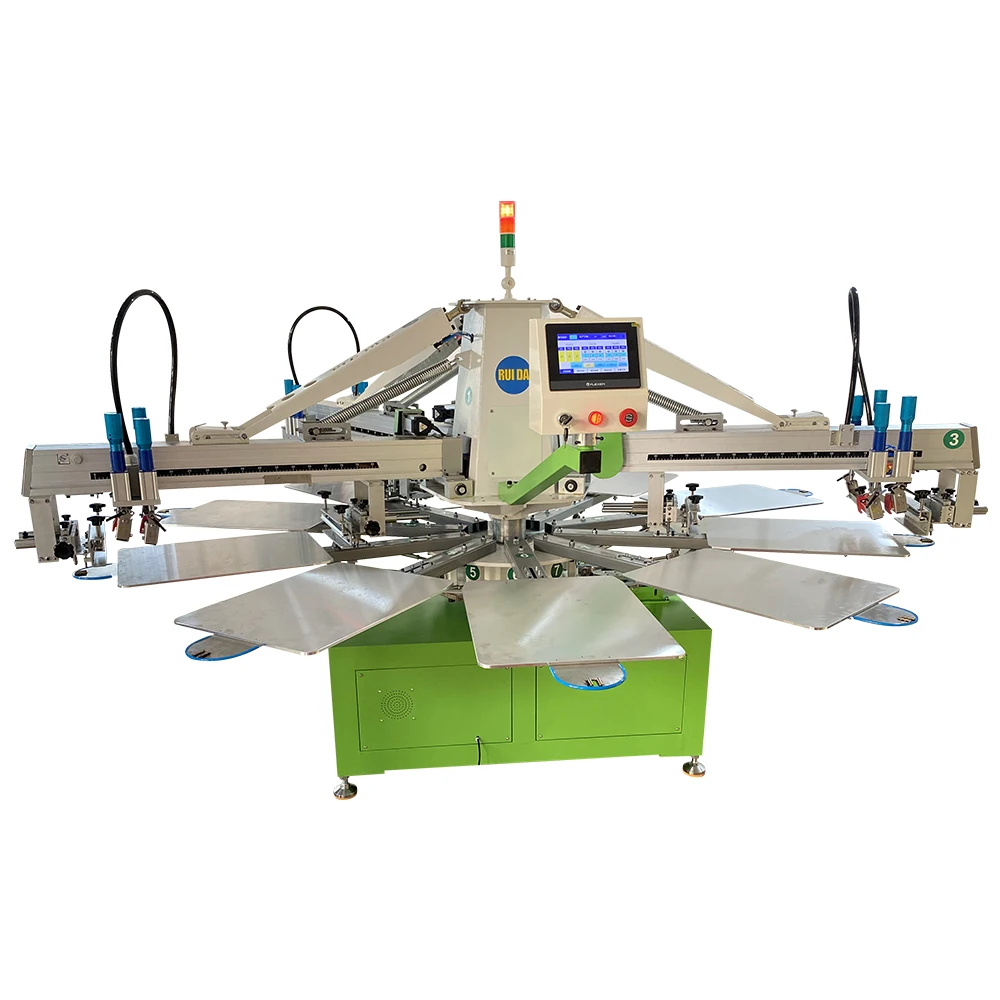 

Hot Product Octopus Automatic 3 Color 10 Stations T-shirt Screen Printing Machine China Factory Price For Cloth Garments Bags