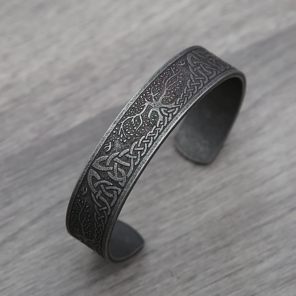 Black Stainless Steel Viking Rune Bracelets For Men Women Retro Viking Tree of Life Bracelet Biker Fashion Jewelry Amulet Gift image 3