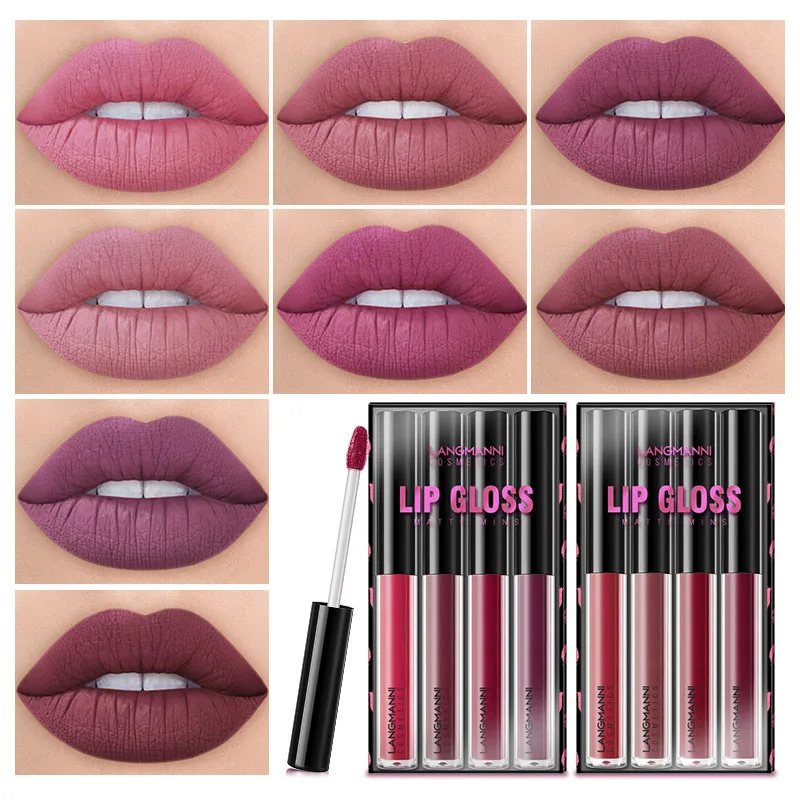 

Langmanni 4 Lip Gloss Set for Lasting Moisture and Waterproof Non Stick Cup Lip Glaze for Cross-border Makeup Lipstick Matte