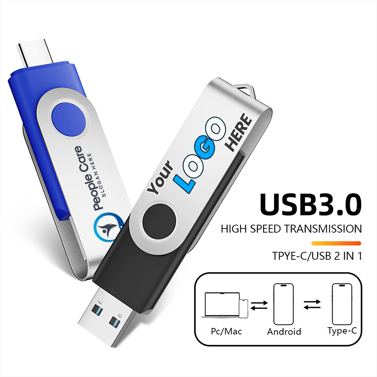 

Type-C USB 3.0 Flash Disk 4GB 8GB Free Custom Logo Rotatable Memory Stick 16GB 32GB with Key Chain Pen Drive U Disk 64GB 128GB