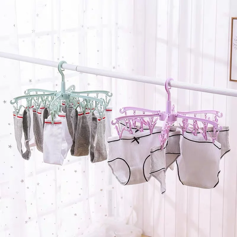 24 Clips Folding Clothes Dryer Rotatable Hanger Windproof Socks Underwear Drying Rack Home Storage Laundry Rack New Dropshipping