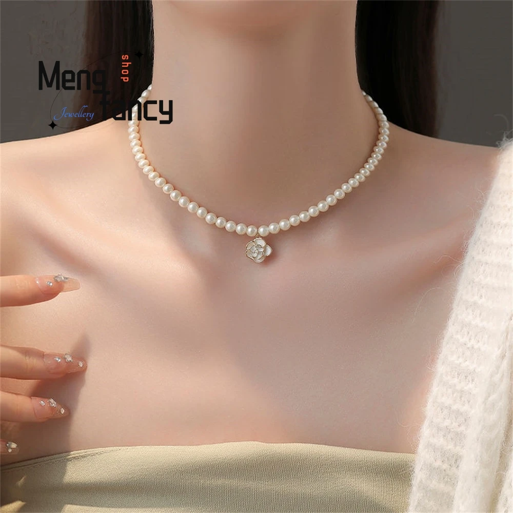 Pérola camélia pingente colar feminino estilo francês internet celebridade melhor amigo flor pérola clavícula corrente moda jóias