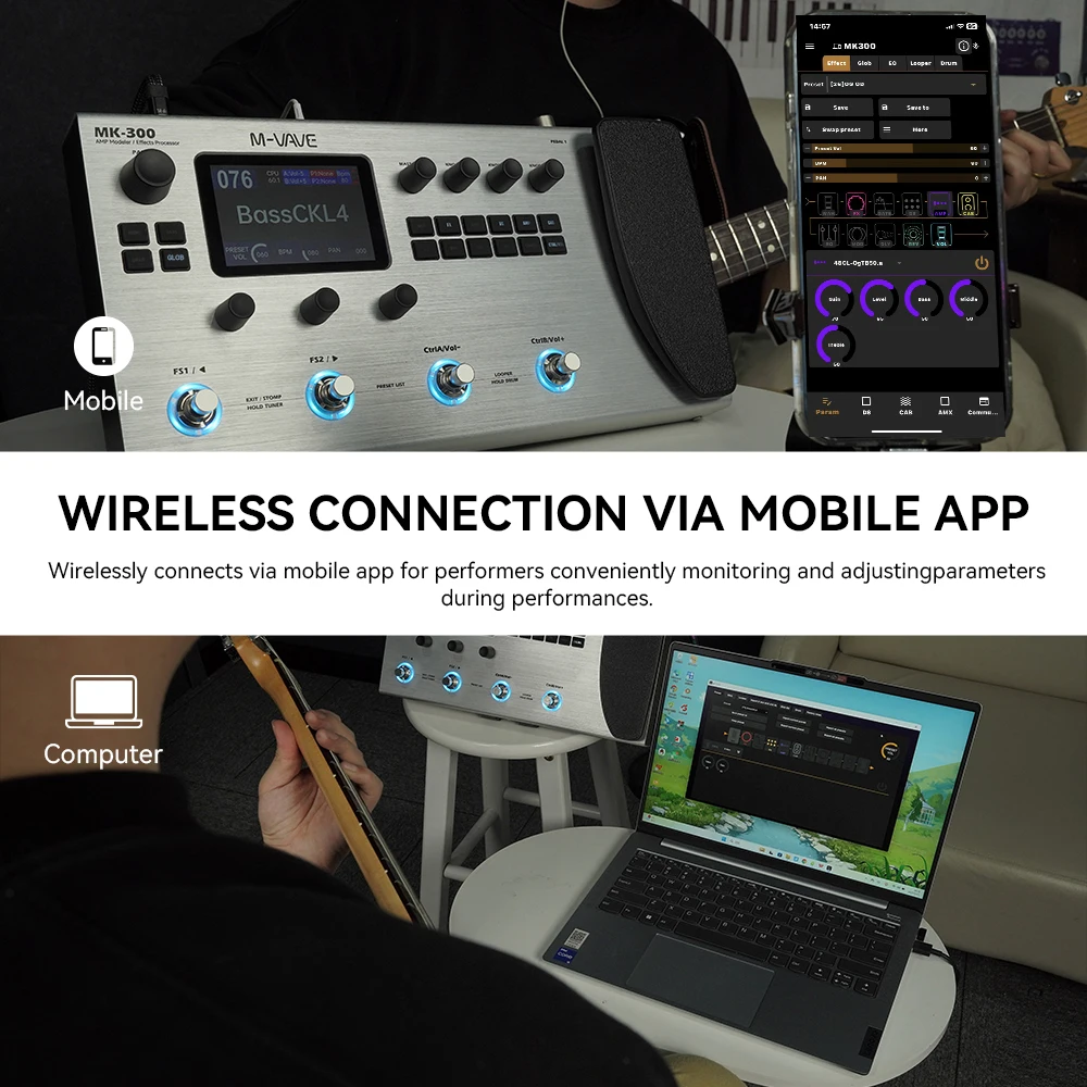 معالج جيتار M-VAVE MK-300 متعدد التأثيرات - ANN النمذجة العصبية 120AMP 360FX 10h 150s StereoLooper 128 Drum MIDI DAW