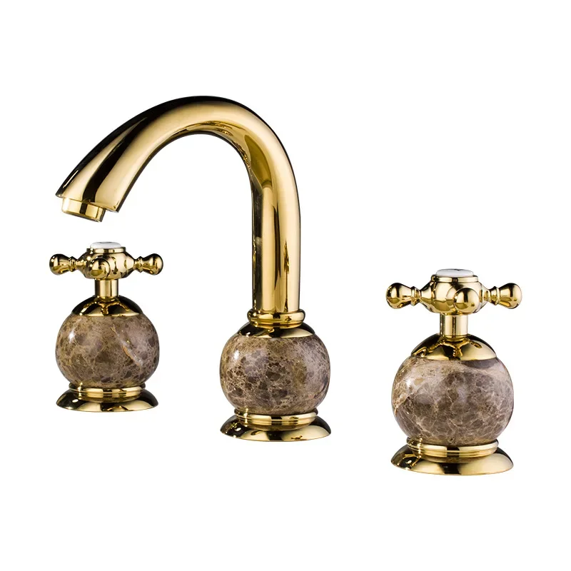 

Bathroom Widespead basin brass faucet Gold double handle Gold Tap luxury Mixer Hot And Cold Room Sink