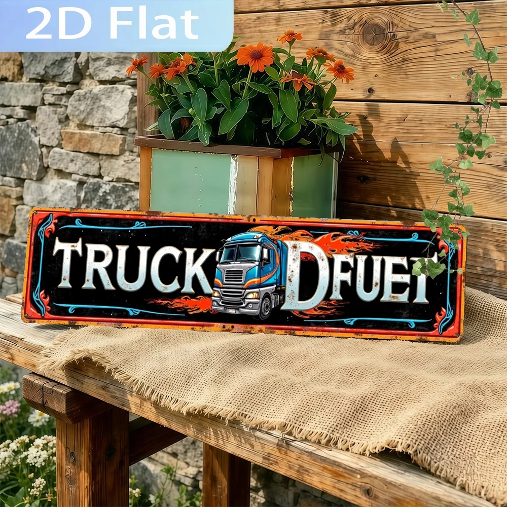 2D Flat - Vintage Wall Decoration Featuring a Horror Movie Theme with a Truck Engulfed in Flames And The Words