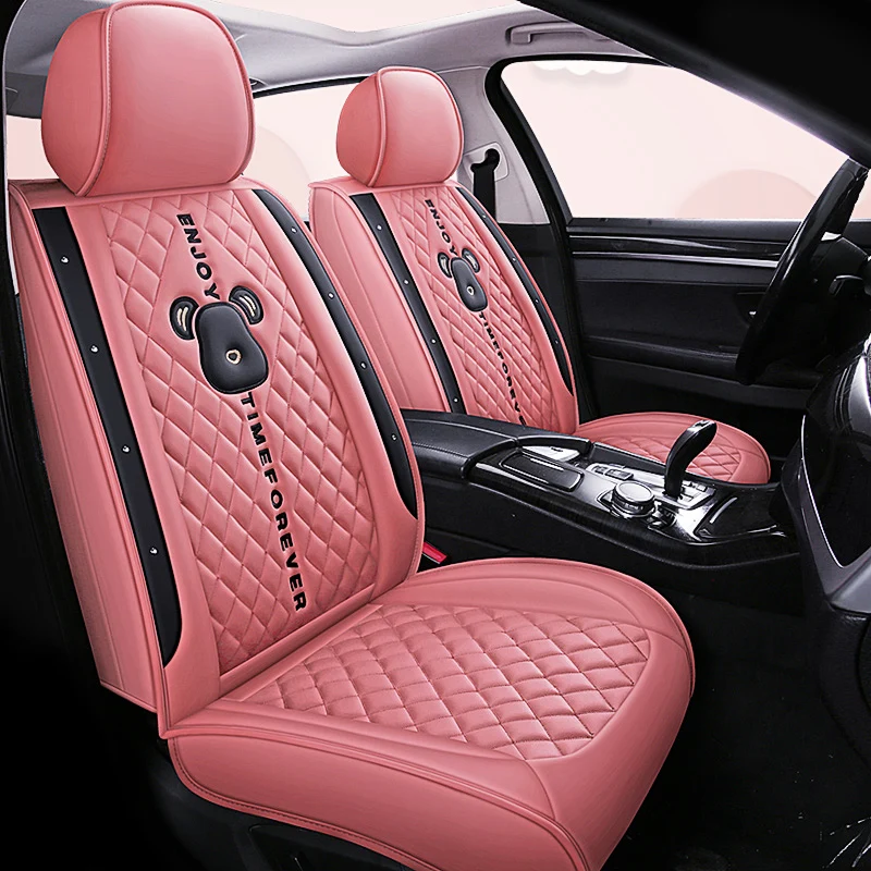 

Pink Car Seat Cover for Women Artificial Leather Vehicle Seat Cushion Protector Chair Pad for Lady Universal for Four Seasons