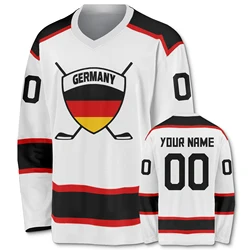 Germany Custom Hockey Jersey Personalized Name Number German Team Shirt Men Women Youth Kids V-Neck Sports Uniform Fans Gift