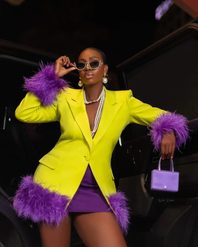 Yellow Dress Blazer Suits Purple Artificial Furffly Fashionable Luxury Jacket Fluff Is Removable Office Business Wear Blazers