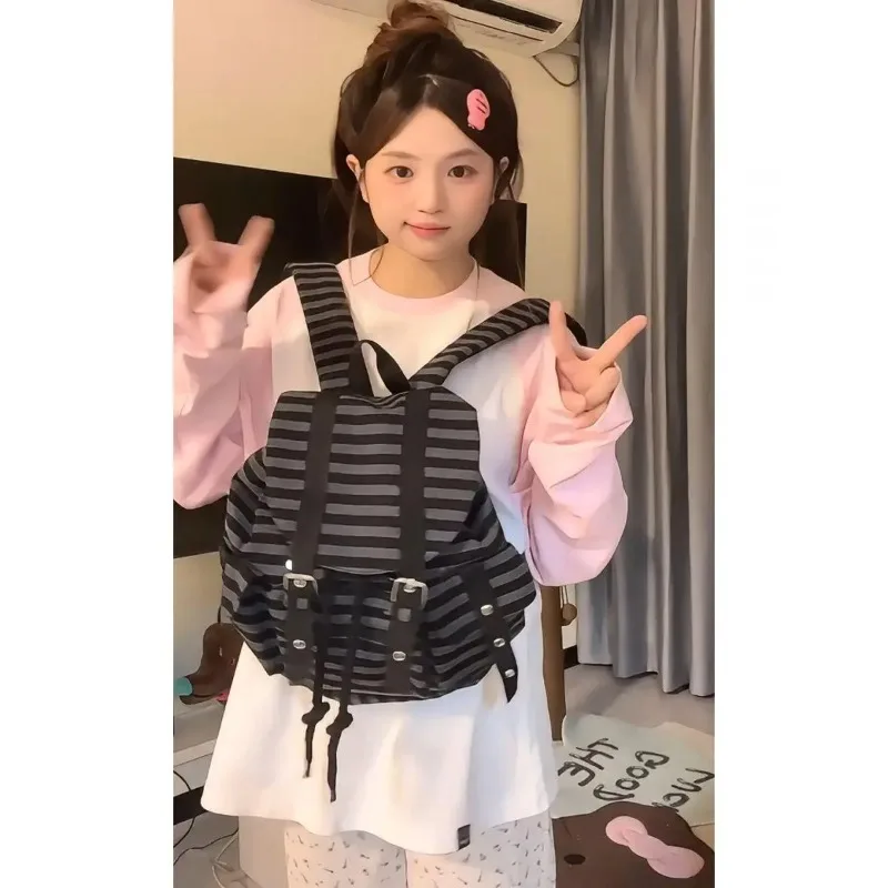 

South Korea Brand Same as Yang Chaoyue Mechanical Retro Striped Backpack Large Capaci Casual Backpa...