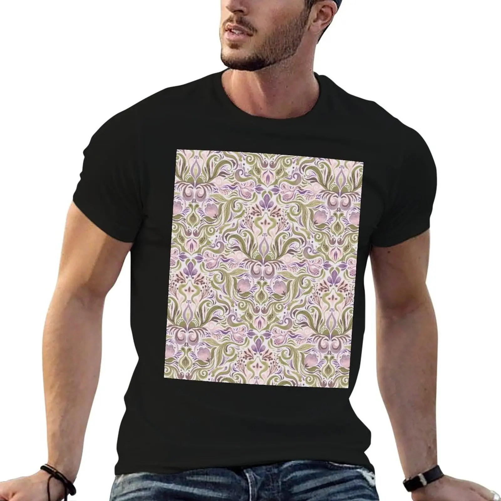 Pink and green damask pattern T-Shirt for a boy essential t shirt mens t shirts