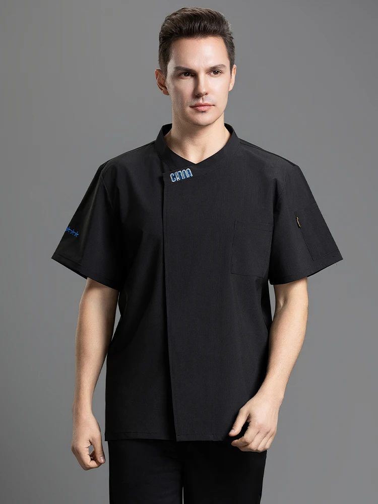 

Мужская униформа шеф-повара с короткими рукавами, кухонная куртка для ресторана, рубашка для пекарни, дышащая одежда шеф-повара, летние куртки для шеф-поваров