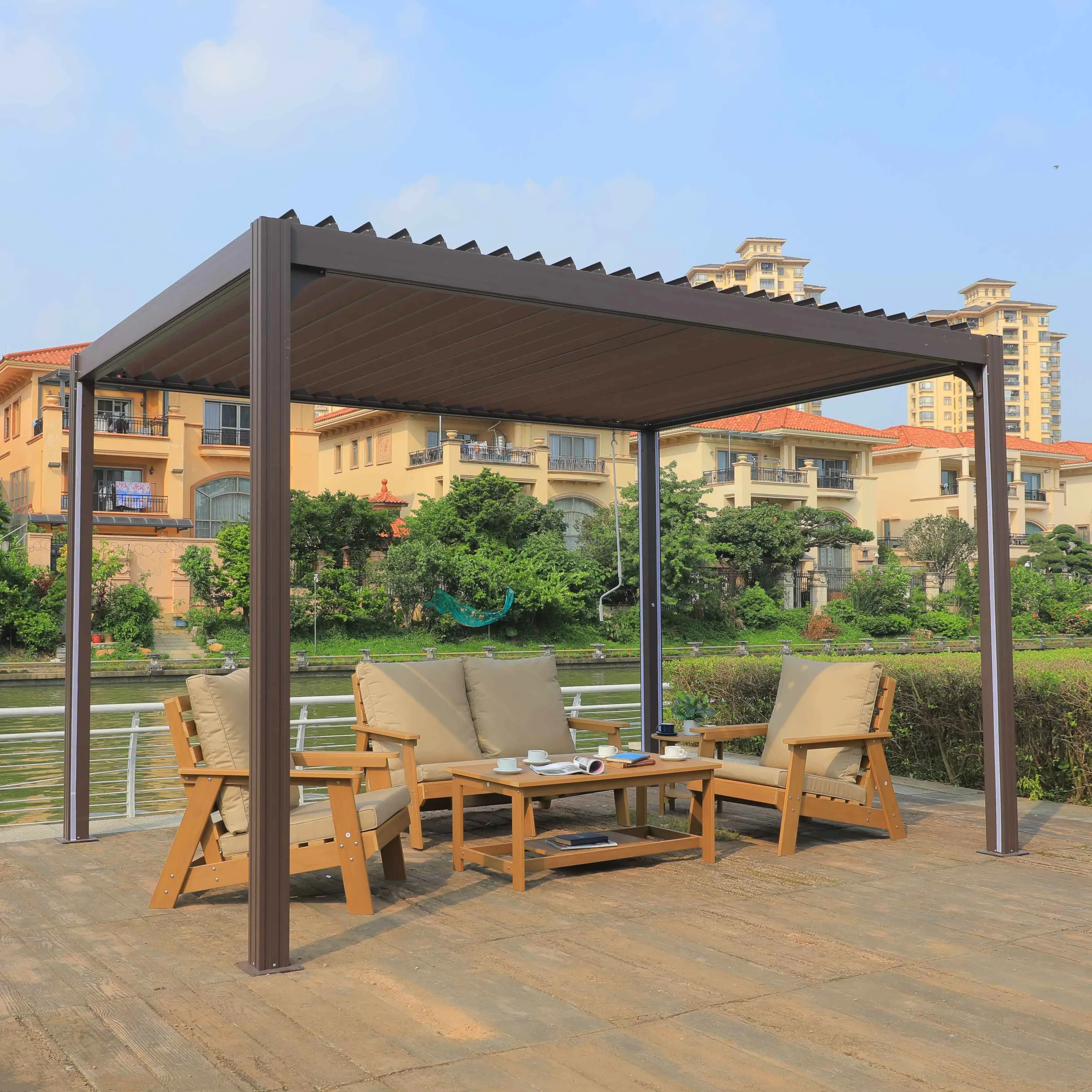 All Season Manual Louver Roof Aluminium Pergolas Garden Canopy Gazebos Outdoor Waterproof Pavilion