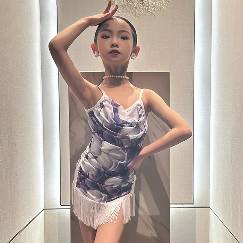 

Girls Latin Dance Dress Outfits Cha Cha Dress Kids Tango Skirt Carnival Wear Dancewear Salsa Costumes Tassel Dancing Dress VBH46