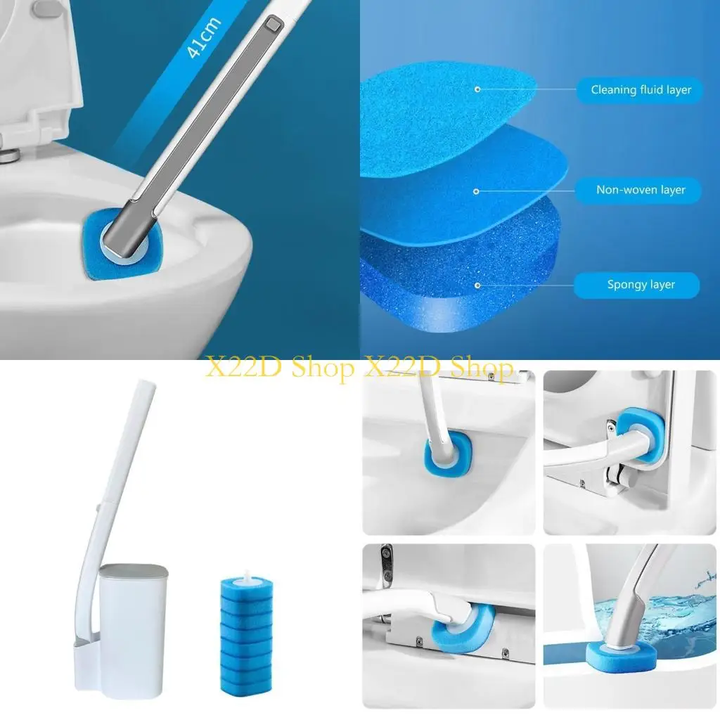

X22D Long Handle Toilet Cleaning Brush Toilet Bowl Cleaner Wand Disposable Toilet Cleaning System Starter Easy to Use