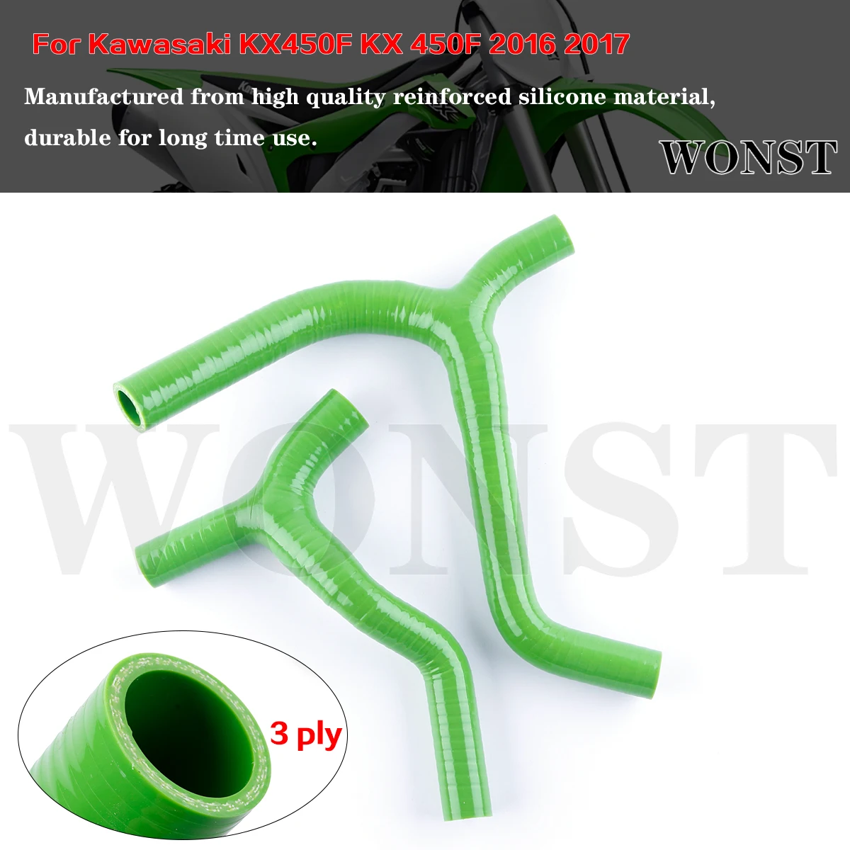 

2Pcs Green For 2016-2017 Kawasaki KX450F KX 450F 450 F Motorcycle Silicone Radiator Hoses Tubes Set Piping