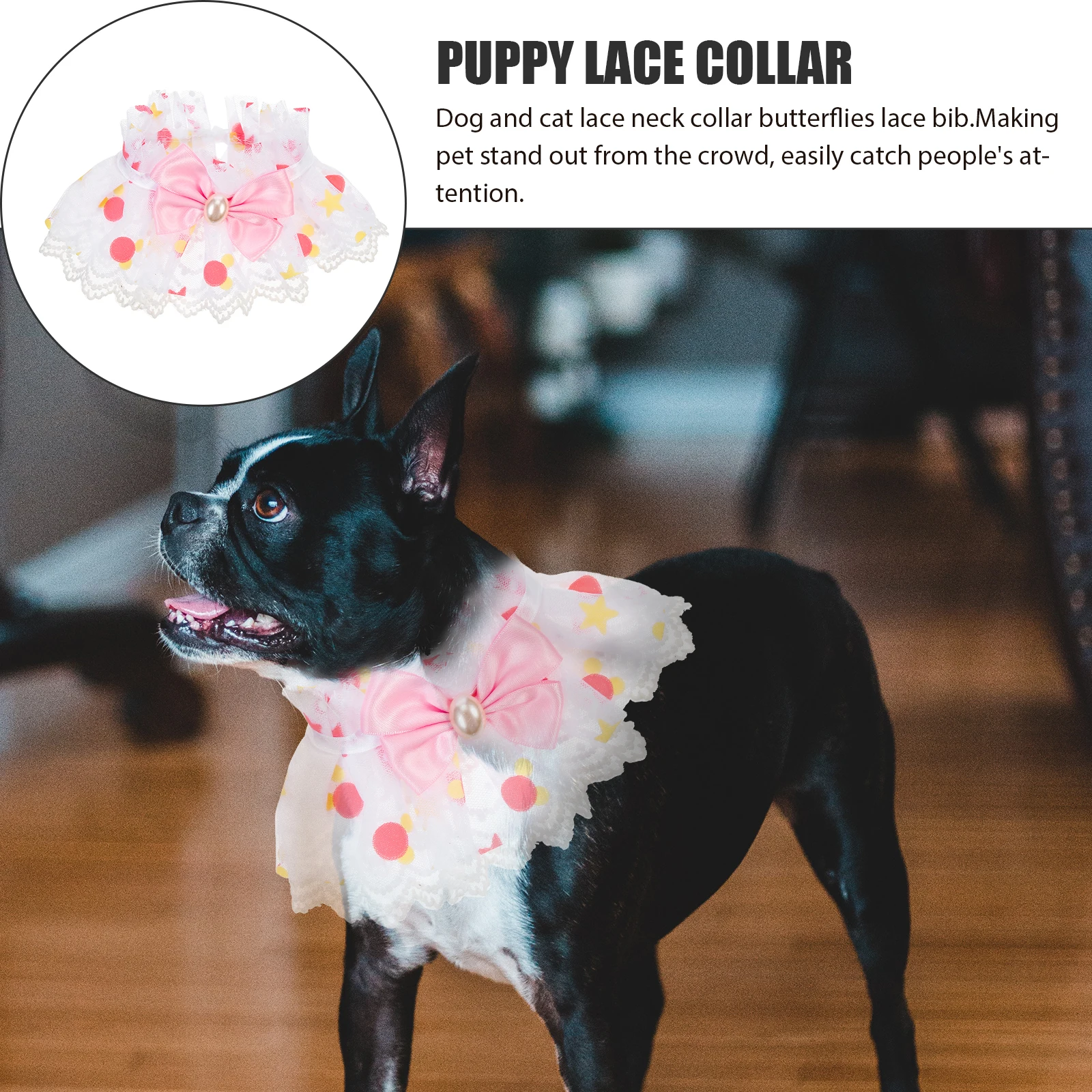 

Pet Collar Puppy Kitten Polyester Lace Dog Cat Accessories with Bell for Photo Shoot Exquisite Workmanship Durability Decorative