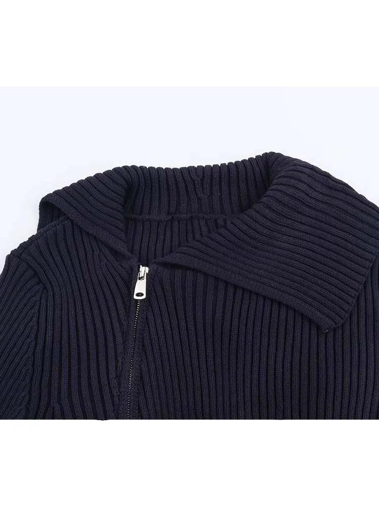 المرأة محبوك معطف 2025 جديد المرأة موضة سحاب أكمام طويلة محبوك معطف قصير المرأة أنيقة عادية جديدة التلبيب ملابس خارجية #3