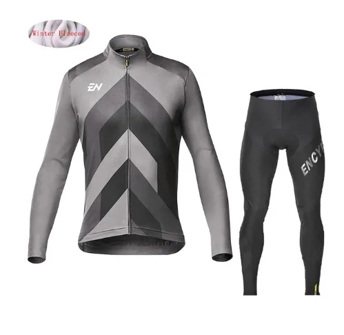 

2023 NEW ENCYMO Winter Thermal Fleece Cycling Clothes Warn Men Jersey Suit Jacket Riding Bike MTB Clothing Bib Pants Set