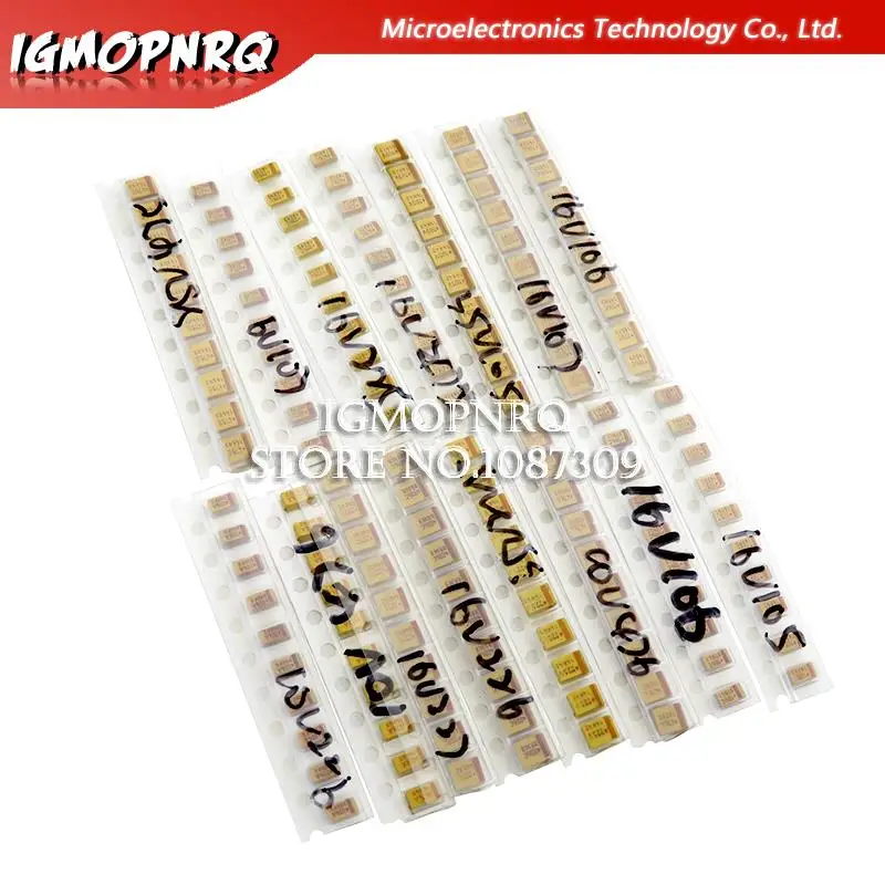 15Values SMD Tantalum capacitor assortment kit 1uf-220uf A/B Case Tantalum capacitor set 1UF 2.2UF 4.7UF 10UF 47UF capacitors