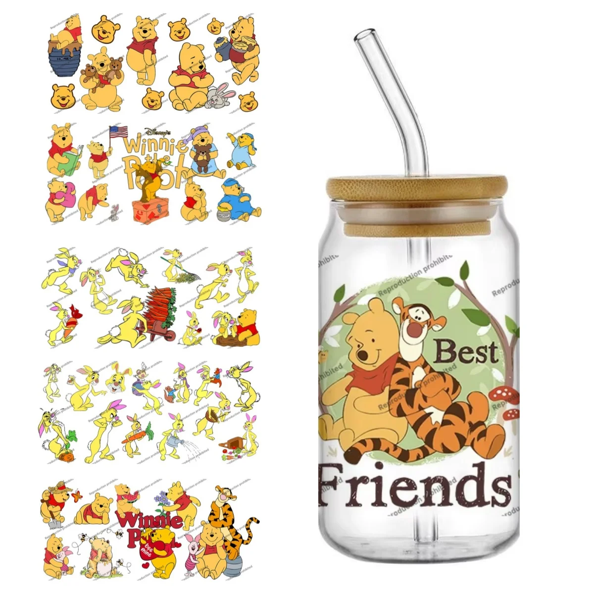 funko New 27 Styles 3D UV DTF Winnie The Pooh Friend Stickers For 16oz Glass Can Cup Coffee Mug DIY Decals Theme Transfer Gift