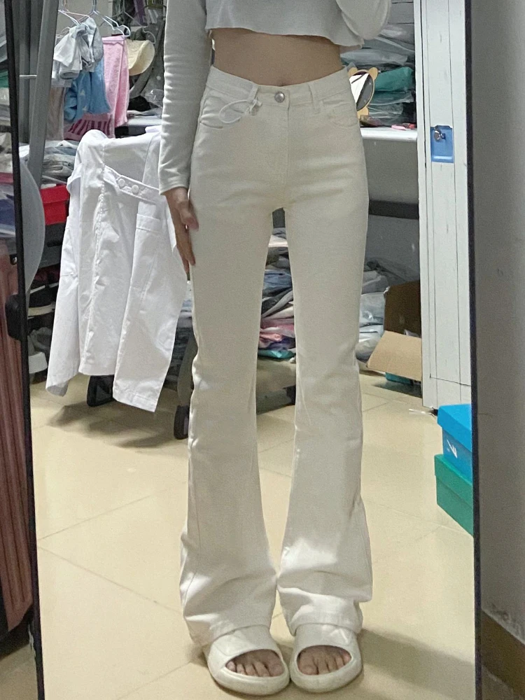 ارتفاع الخصر متوهج الجينز المرأة مرونة الأبيض الدنيم السراويل التخسيس السراويل الطويلة الخريف جديد Sle حجم كبير Faion السيدات