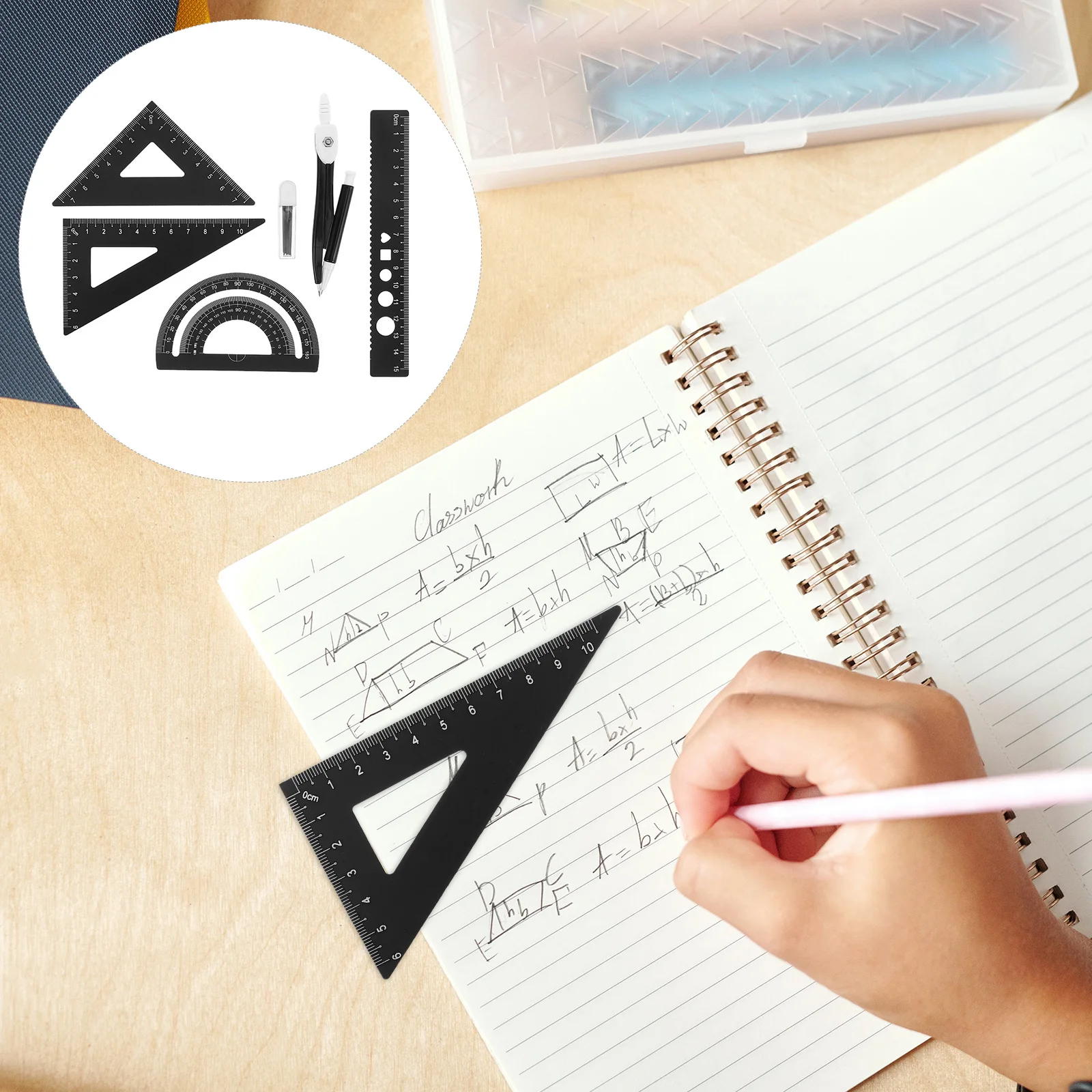 

1 Set Black Aluminum Alloy Multi-Functional Triangle Ruler Protractor Engineering Scale Geometry Tools Measuring Kit For School