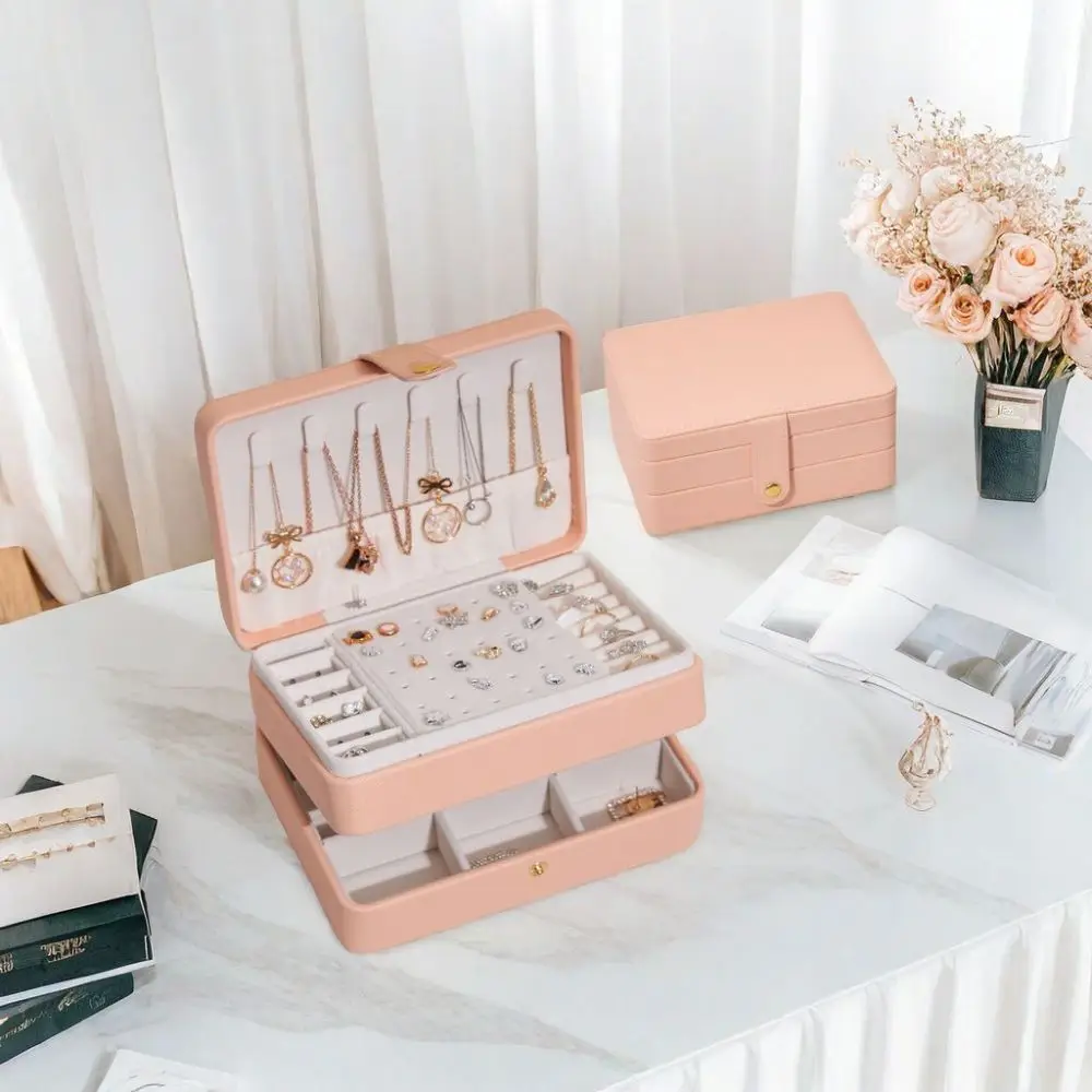 1PC Portable Travel Jewelry Box Multi Functional 3 Layer Leather Jewellery Ring Organizer Case Storage Gift Box for Girlfriend