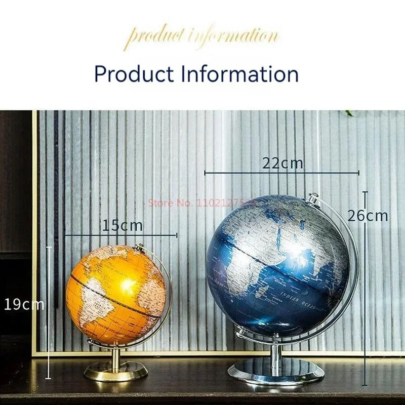 14/20/23cm Black Gold Rotating Globe British Home Office Decoration European Style Creative Handicraft Decoration Globe