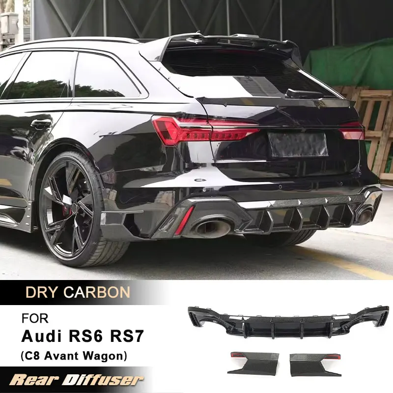

Car Rear Bumper Diffuser Lip Spoiler for Audi RS6 RS7 C8 Avant Wagon 2019-2021 Rear Diffuser Lip Body Kit Prepreg Dry Carbon