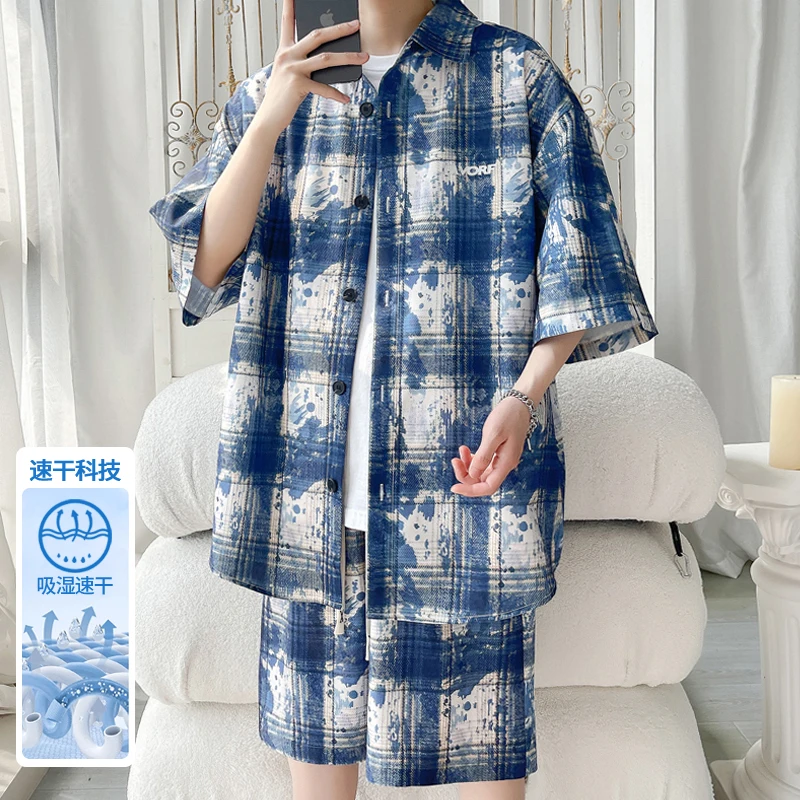 

Men's Casual 2-Piece Sportswear Set Streetwear Fashion Tracksuit T-shirts and Shorts Camping Clothes Beach Pant New Beachwear