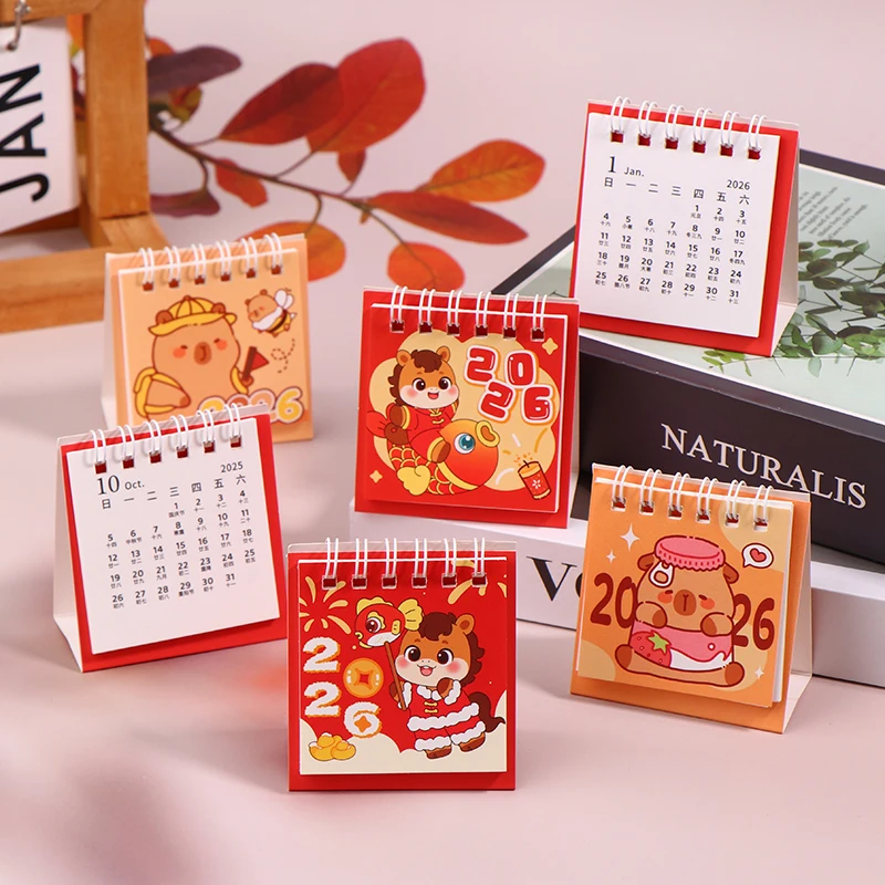

1pc 2026 Cute Capybara Horse Desktop Calendar Mini Portable Coil Calendar Books Girlish Heart Time Management Desk Decorations