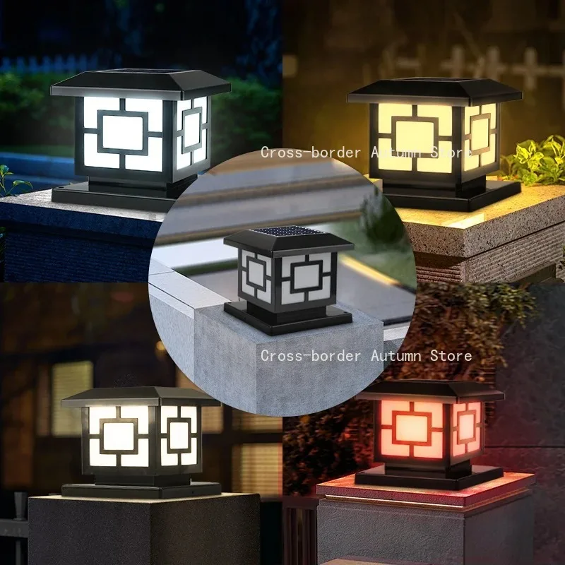 LED Outdoor Solar Light Waterproof Solar Column Light Remote Control Dimming  for Garden Patio Decor Lighting