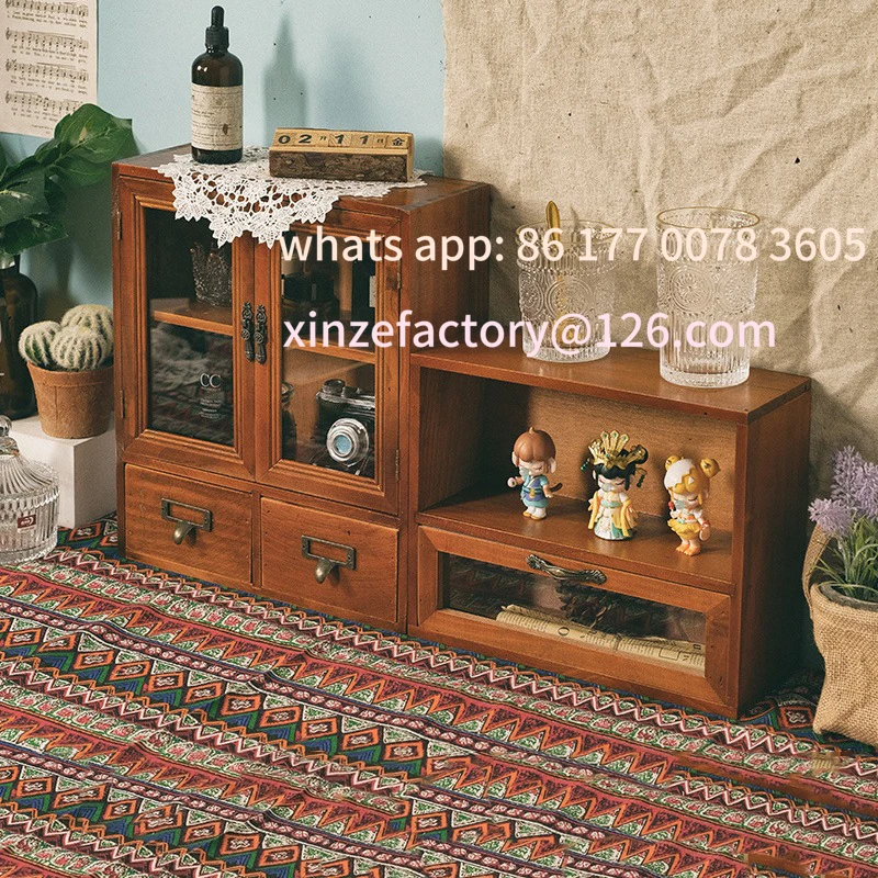 

Customizable Nordic solid wood retro wooden double door display cabinet miscellaneous cosmetics storage cabinet drawer desktop