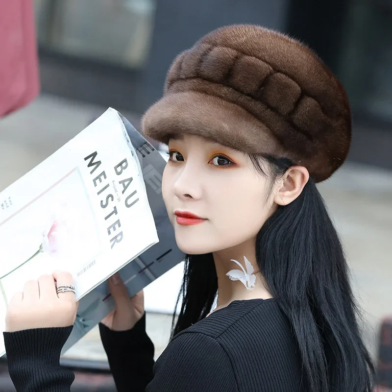 Women's Real Mink Fur Hat Korean Version Fisherman’s Hat New Casual Thickened Hat Winter Fashion Mink Hat Cap